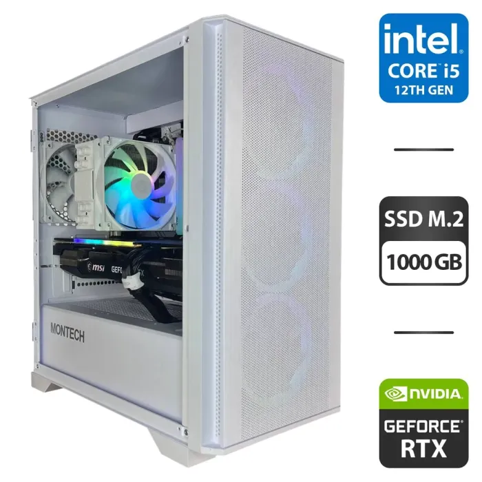 Збірка під замовлення: комп'ютер Montech Air 1000 ARGB White Tower / Intel Core i5-12400F (6 (12) ядер по 2.5 - 4.4 GHz) / 32 GB DDR4 / 1000 GB SSD M.2 / nVidia GeForce RTX 3070, 8 GB GDDR6, 256-bit / 750W б/в - зображення 1