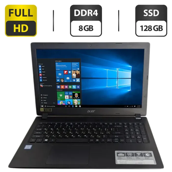 Ноутбук Б-клас Acer Aspire 3 A315-51 / 15.6" (1920x1080) TN / Intel Core i3-6006U (2 (4) ядра по 2.0 GHz) / 8 GB DDR4 / 128 GB SSD / Intel UHD Graphics 520 / WebCam б/в - зображення 1