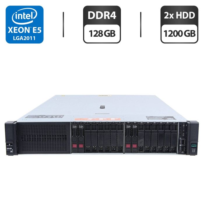 Сервер HP ProLiant DL380 Gen9 (18x 2.5 SFF) 2U Rack / 2x Intel Xeon E5-2667 v3 (8 (16) ядра по 3.2 - 3.6 GHz) / 128 GB DDR4 / 2x 1200 GB HDD (SAS) / RAID HP Smart Array P440ar / 2x 500W б/в - изображение 1