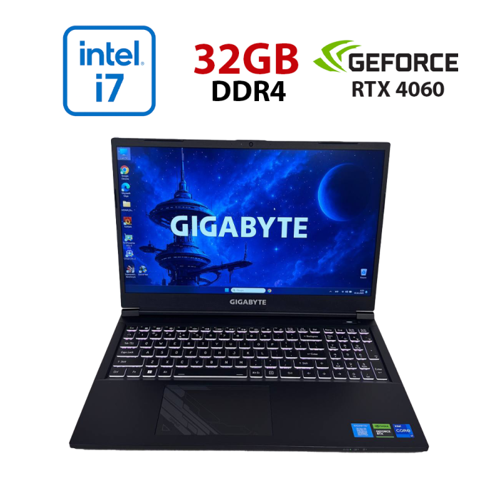 Ігровий ноутбук Gigabyte G5 KF5 / 15,6" (1920x1080) IPS / Intel Core i7-12650H (10 (16) ядер по 2,3 - 4,7 ГГц) / 32 ГБ DDR4 / 512 ГБ SSD / nVidia GeForce RTX 4060, 8 ГБ GDDR6, 128-біт / WebCam б/в - зображення 1
