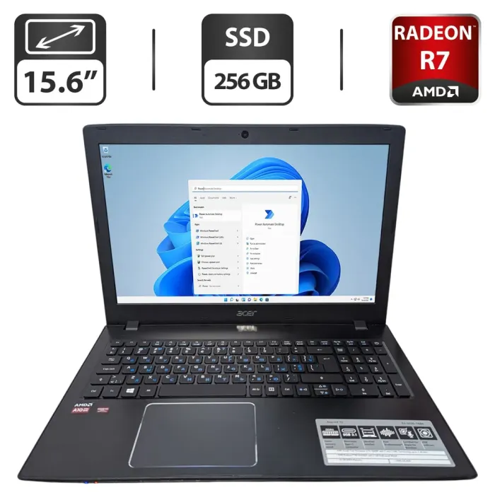 Ноутбук Б-клас Acer Aspire E 15 / 15.6" (1366x768) TN / AMD A10-9600P (4 ядра по 2.4 - 3.3 GHz) / 16 GB DDR3 / 256 GB SSD / AMD Radeon R7 M340, 1 GB GDDR3, 64-bit / WebCam б/в - зображення 1