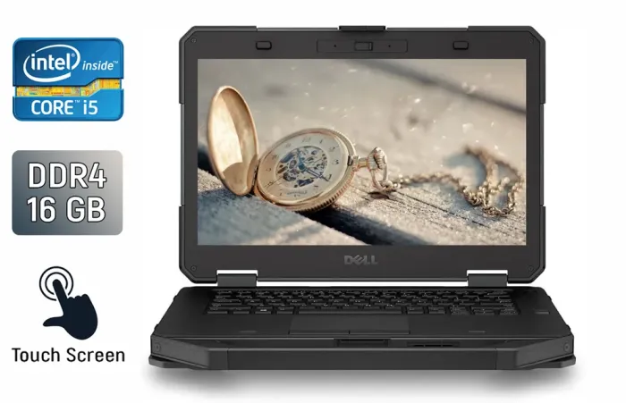 Захищений ноутбук Dell Rugged Latitude 5414 / 14" (1920x1080) IPS Touch / Intel Core i5-6300U (2 (4) ядра по 2.4 - 3.0 GHz) / 16 GB DDR4 / 480 GB SSD / Intel HD Graphics 520 / WebCam / TouchID / Windows 10 б/в - зображення 1