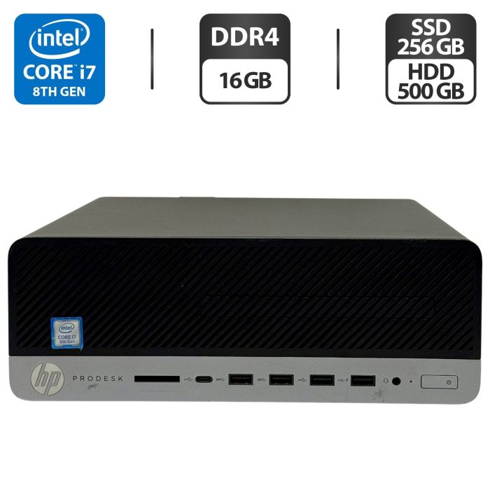 Комп'ютер HP ProDesk 600 G4 SFF / Intel Core i7-8700 (6 (12) ядер по 3,2 - 4,6 ГГц) / 16 ГБ DDR4 / 256 ГБ SSD + 500 ГБ HDD / Intel UHD Graphics 630 б/в - изображение 1