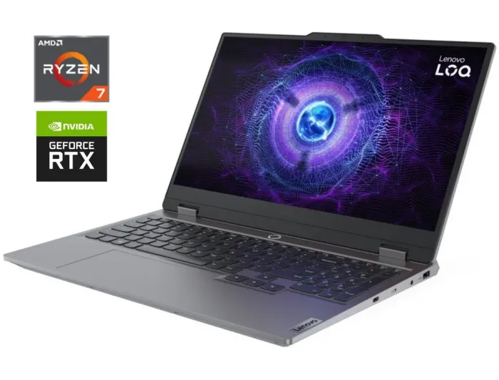 Ігровий ноутбук Lenovo LOQ 15ARP9 / 15.6" (1920x1080) IPS / AMD Ryzen 7 7435HS (8 (16) ядер по 3.1 - 4.5 GHz) / 24 GB DDR5 / 1000 GB SSD M.2 / nVidia GeForce RTX 4070, 8 GB GDDR6, 128-bit / WebCam / Win 11 Home б/в - зображення 1