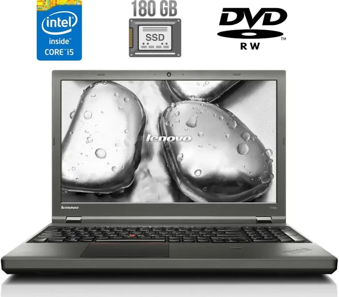 Ноутбук Lenovo ThinkPad T540p / 15.6" (1366x768) TN / Intel Core i5-4300M (2 (4) ядра по 2.6 - 3.3 GHz) / 4 GB DDR3 / 180 GB SSD / Intel HD Graphics 4600 / WebCam / DVD-RW / Fingerprint / miniDP б/в - зображення 1