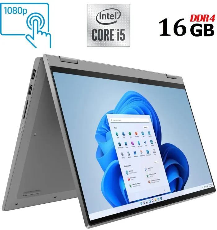 Ноутбук-трансформер Б-класс Lenovo IdeaPad Flex 5 14IIL05 / 14" (1920x1080) IPS Touch / Intel Core i5-1035G1 (4 (8) ядра по 1.0 - 3.6 GHz) / 16 GB DDR4 / 256 GB SSD M.2 / Intel UHD Graphics / WebCam / HDMI б/в - зображення 1