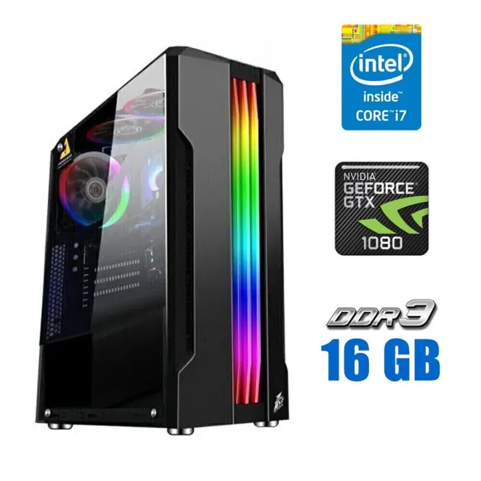 Ігровий ПК Tower NEW / Intel Core i7-2600K (4 (8) ядра по 3.4 - 3.8 GHz) / 16 GB DDR3 NEW / 240 GB SSD NEW / nVidia GeForce GTX 1080, 8 GB GDDR5X, 256-bit / 600W NEW б/в - зображення 1