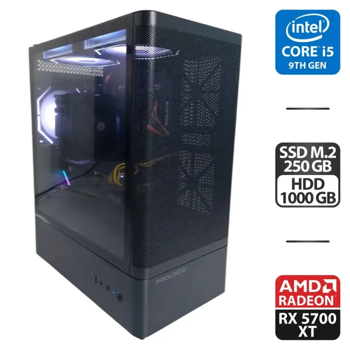 Ігровий ПК Prologix GM-01MAB Tower / Intel Core i5-9600K (6 ядер по 3,7 - 4,6 ГГц) / 32 ГБ DDR4 / 250 ГБ SSD M.2 + 1000 ГБ HDD / AMD Radeon RX 5700 XT, 8 ГБ GDDR6, 256-біт / 650 Вт б/в - зображення 1