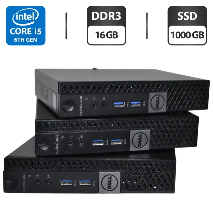 Неттоп Dell OptiPlex 3040 Micro USFF / Intel Core i5-6500T (4 ядра по 2.5 - 3.1 GHz) / 16 GB DDR3 / 1000 GB SSD / Intel HD Graphics 530 / Windows 11 Pro + Блок живлення б/в - зображення 1