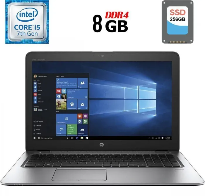 Ноутбук Б-клас HP EliteBook 850 G4 / 15.6" (1920x1080) TN / Intel Core i5-7200U (2 (4) ядер по 2.5 - 3.1 GHz) / 8 GB DDR4 / 256 GB SSD / Intel HD Graphics 620 / WebCam / Fingerprint б/в - зображення 1