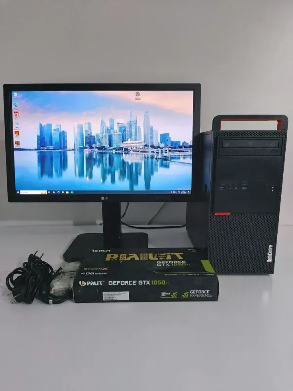 Комплект: Lenovo ThinkCentre M800 Tower / Intel Core i5-6500 (4 ядра по 3.2 - 3.6 GHz) / 16 GB DDR4 / 240 GB SSD + 512 GB SSD / nVidia GeForce GTX 1050 Ti, 4 GB GDDR5, 128-bit / DVD-ROM + Монітор LG 24MB37PM-B / 24" (1920x1080) IPS + Кабелі DVI та жив б/в - зображення 2