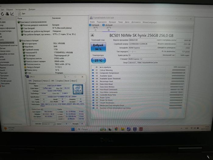 Мобільна робоча станція Б-клас Dell Precision 7540 / 15.6" (1920x1080) TN / Intel Core i9-9880H (8 (16) ядер по 2.3 - 4.8 GHz) / 32 GB DDR4 / 256 GB SSD + 256 GB SSD / nVidia Quadro T2000, 4 GB GDDR5, 128-bit / WebCam / Win 11 Pro б/в - зображення 9