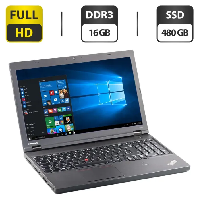 Ноутбук Б-клас Lenovo ThinkPad T540p / 15.6" (1920x1080) TN / Intel Core i5-4300M (2 (4) ядра по 2.6 - 3.3 GHz) / 16 GB DDR3 / 480 GB SSD / Intel HD Graphics 4600 / WebCam б/в - зображення 1