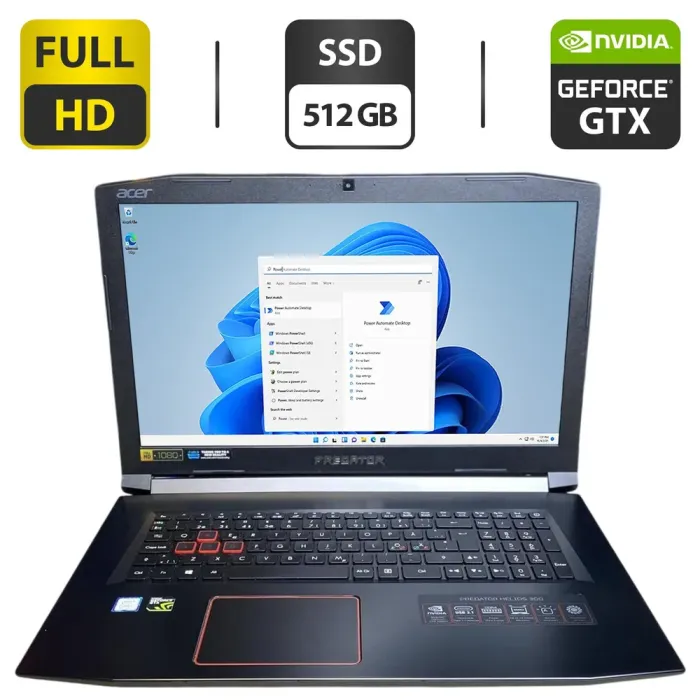 Ігровий ноутбук Acer Predator Helios 300 PH317-52 / 17.3" (1920x1080) IPS / Intel Core i7-8750H (6 (12) ядер по 2.2 - 4.1 GHz) / 8 GB DDR4 / 512 GB SSD / nVidia GeForce GTX 1050 Ti, 4 GB GDDR5, 128-bit / WebCam б/в - зображення 1