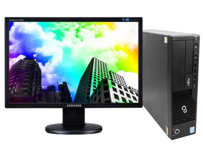 Комплект ПК Б-клас: Fujitsu Esprimo E700 E90+ SFF / Intel Core i5-2400 (4 ядра по 3.1 - 3.4 GHz) / 8 GB DDR3 / 320 GB HDD / Intel HD Graphics 2000 + Монитор Samsung SyncMaster 2243NW / 22" (1680x1050) TN / 1x VGA / VESA 100x100 б/в - зображення 1