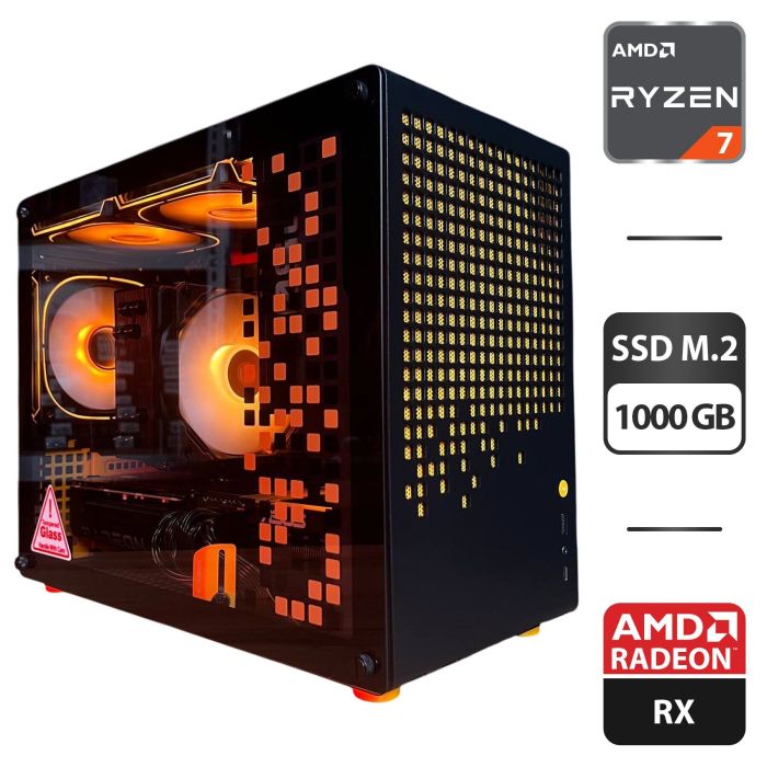 Збірка на замовлення: ігровий ПК Jonsbo Z20 Black/Orange Tower / AMD Ryzen 7 7700 (8 (16) ядер по 3,8 - 5,3 ГГц) / 32 ГБ DDR5 / 1000 ГБ SSD M.2 / AMD Radeon RX 9070 XT, 16 GB GDDR6, 256-bit / 750W - зображення 1