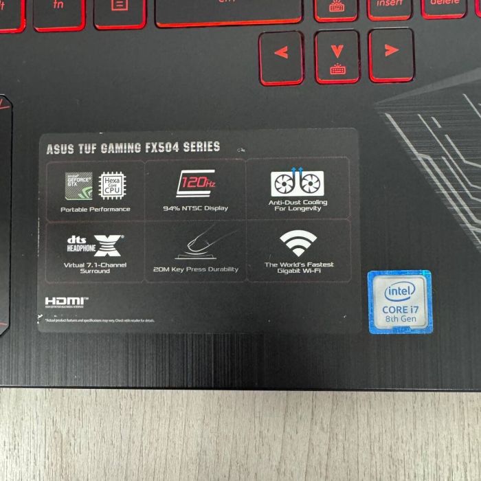 Ігровий ноутбук Б-класу Asus TUF Gaming / 17,3" (1920x1080) IPS / Intel Core i7-8750H (6 (12) ядер по 2,2 - 4,1 ГГц) / 8 ГБ DDR4 / 256 ГБ SSD / nVidia GeForce GTX 1060, 3 ГБ GDDR5, 192-біт / Веб-камера / HDMI б/в - зображення 3