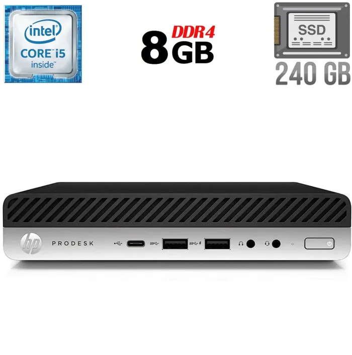 Неттоп HP ProDesk 600 G3 Mini USFF / Intel Core i5-6500T (4 ядра по 2.5 - 3.1 GHz) / 8 GB DDR4 / 240 GB SSD / Intel HD Graphics 530 / DisplayPort б/в - зображення 1
