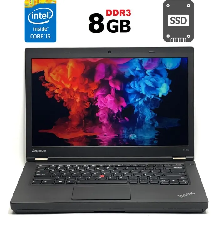 Ноутбук Lenovo ThinkPad T440p / 14" TN / Core i5-4210M (2(4) ядра по 2.6-3.2 GHz) / 8GB DDR3 / 120GB SSD / HD Graphics 4600 / WebCam / DVD-ROM / miniDP б/в - зображення 1