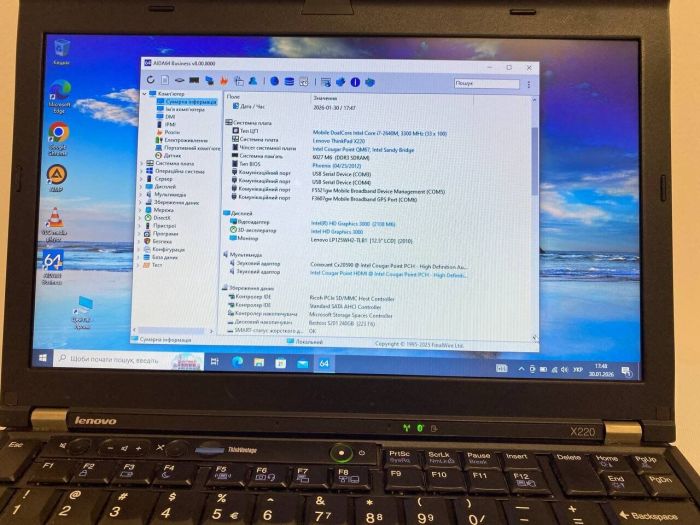 Нетбук Б-клас Lenovo ThinkPad X220 / 12.5" (1366x768) TN / Intel Core i7-2640M (2 (4) ядра по 2.8 - 3.5 GHz) / 6 GB DDR3 / 240 GB SSD / Intel HD Graphics 3000 / DisplayPort б/в - зображення 8
