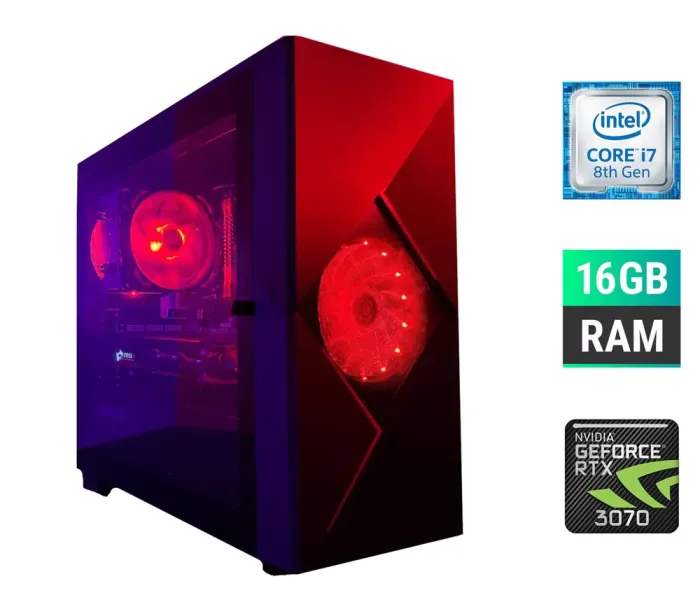 Ігровий ПК Tower / Intel Core i7-8700K (6 (12) ядер по 3.7 - 4.7 GHz) / 16 GB DDR4 / 500 GB SSD / GeForce RTX 3070, 8 GB GDDR6, 256-bit б/в - зображення 1