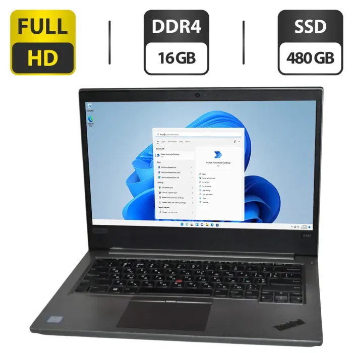 Ноутбук Lenovo ThinkPad E480 / 14" (1920x1080) IPS / Intel Core i5-7200U (2 (4) ядра по 2.5 - 3.1 GHz) / 16 GB DDR4 / 480 GB SSD / Intel UHD Graphics 620 / WebCam / Windows 11 Pro б/в - зображення 1