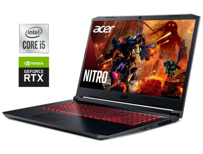 Ігровий ноутбук Б-клас Acer Nitro 5 AN517-52 / 17.3" (1920x1080) IPS / Intel Core i5-10300H (4 (8) ядра по 2.5 - 4.5 GHz) / 16 GB DDR4 / 512 GB SSD M.2 / nVidia GeForce RTX 3060, 6 GB GDDR6, 192-bit / WebCam / Win 11 Home б/в - зображення 1