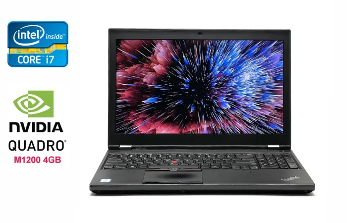 Мобільна робоча станція Lenovo ThinkPad P51 / 15.6" (1920x1080) IPS / Intel Core i7-7700HQ (4 (8) ядра по 2.8 - 3.8 GHz) / 16 GB DDR4 / 480 GB SSD / nVidia Quadro M1200, 4 GB GDDR5, 256-bit / WebCam / Fingerprint / Windows 10 б/в - зображення 1