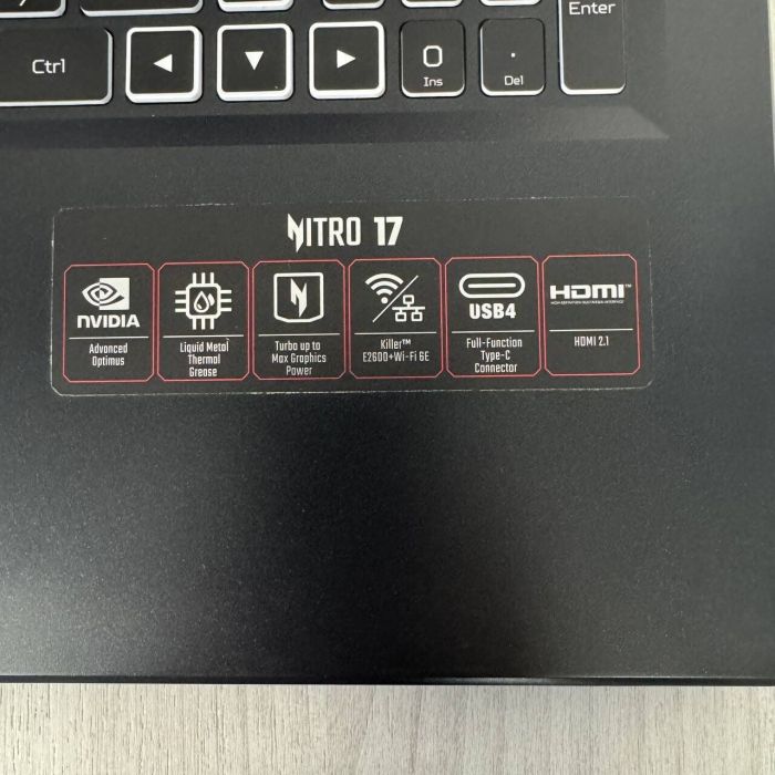 Ігровий ноутбук Б-класу Acer Nitro 17 AN17-41 / 17.3" (2560x1440) IPS / AMD Ryzen 7 7840HS (8 (16) ядер по 3,8 - 5,1 ГГц) / 16 ГБ DDR5 / 512 ГБ SSD M.2 / nVidia GeForce RTX 4060, 8 ГБ GDDR6, 128-bit / WebCam б/в - зображення 4