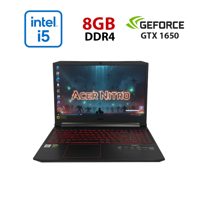 Ігровий ноутбук Б-класу Acer Nitro AN515-55 / 15.6" (1920x1080) IPS / Intel Core i5-10300H (4 (8) ядра по 2,5 - 4,5 ГГц) / 8 ГБ DDR4 / 256 ГБ SSD / nVidia GeForce GTX 1650, 4 ГБ GDDR6, 128-bit / WebCam / HDMI б/в - изображение 1