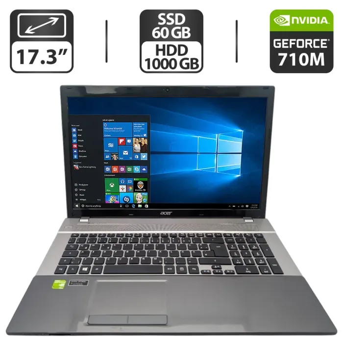 Ноутбук Acer Aspire V3-771G / 17.3" (1600x900) TN / Intel Core i7-2620M (2 (4) ядра по 2.7 - 3.4 GHz) / 8 GB DDR3 / 60 GB SSD + 1000 GB HDD / nVidia GeForce 710M, 2 GB GDDR3, 64-bit / WebCam / DVD-ROM б/в - зображення 1