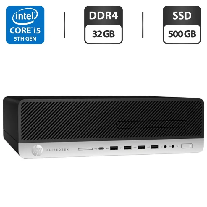 Комп'ютер HP EliteDesk 800 G3 SFF / Intel Core i5-6500 (4 ядра по 3.2 - 3.6 GHz) / 32 GB DDR4 / 500 GB SSD / Intel HD Graphics 530 / DVD-ROM / Windows 11 Pro б/в - зображення 1