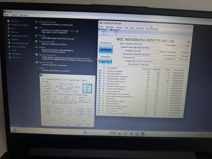 Ультрабук Б-клас Lenovo IdeaPad 3 17ITL6 / 17.3" (1600x900) TN / Intel Core i3-1115G4 (2 (4) ядра по 1.7 - 4.1 GHz) / 8 GB DDR4 / 128 GB SSD + 500 GB HDD / Intel UHD Graphics / WebCam / Win 11 Home б/в - зображення 6