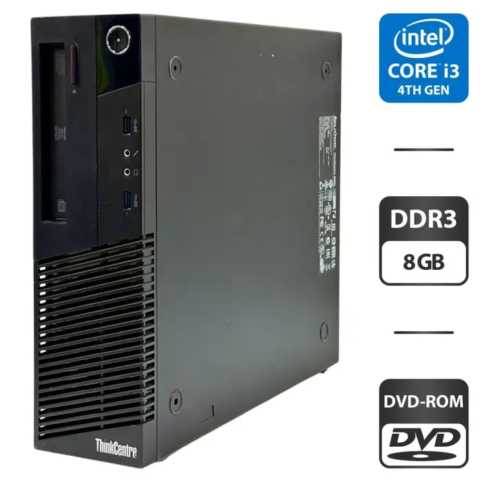Неттоп Lenovo ThinkCentre M93p Tiny USFF / Intel Core i3-4130 (2 (4) ядра по 3.4 GHz) / 8 GB DDR3 / 500 GB HDD / Intel HD Graphics 4400 / DVD-ROM б/в - зображення 1