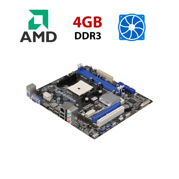 Комплект: Материнська плата AsRock A55M-HVS / AMD A4-3300 (2 ядра по 2,5 ГГц) / FM1 / 4 ГБ DDR3 / AMD Radeon HD 6410D + Кулер б/в - зображення 1