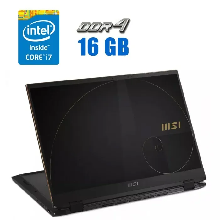 Ноутбук-трансформер MSI Summit E16 Flip Evo A11MT / 16" (2560x1600) IPS / Intel Core i7-1195G7 (4 (8) ядра по 2.9 - 5.0 GHz) / 16 GB DDR4 / 512 GB SSD M.2 / Intel Iris Xe Graphics / WebCam / Win 11 Pro б/в - зображення 1