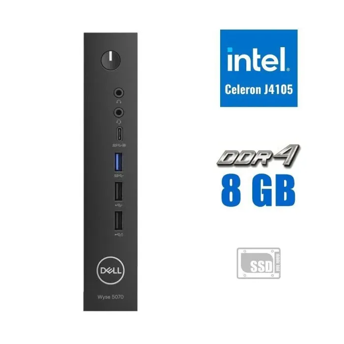 Неттоп Dell WYSE 5070 USFF / Intel Celeron J4105 (4 ядра по 1.5 - 2.5 GHz) / 8 GB DDR4 / 128 GB SSD M.2 / UHD Graphics 600 / 65W / WiFi / Win 10 Pro б/в - зображення 1