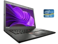 Ультрабук Б-клас Lenovo Thinkpad T450 / 14" (1920x1080) TN / Intel Core i5-5200U (2 (4) ядра по 2.2 - 2.7 GHz) / 8 GB DDR3 / 120 GB SSD / Intel HD Graphics 5500 / WebCam б/в