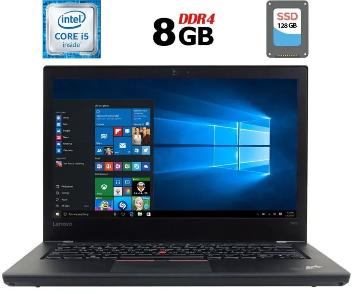 Ультрабук Б-клас Lenovo ThinkPad T470 / 14" (1920x1080) IPS / Intel Core i5-6300U (2 (4) ядра 2.4 - 3.0 GHz) / 8 GB DDR4 / 128 GB SSD / Intel HD Graphics 520 / WebCam / Fingerprint б/в - зображення 1