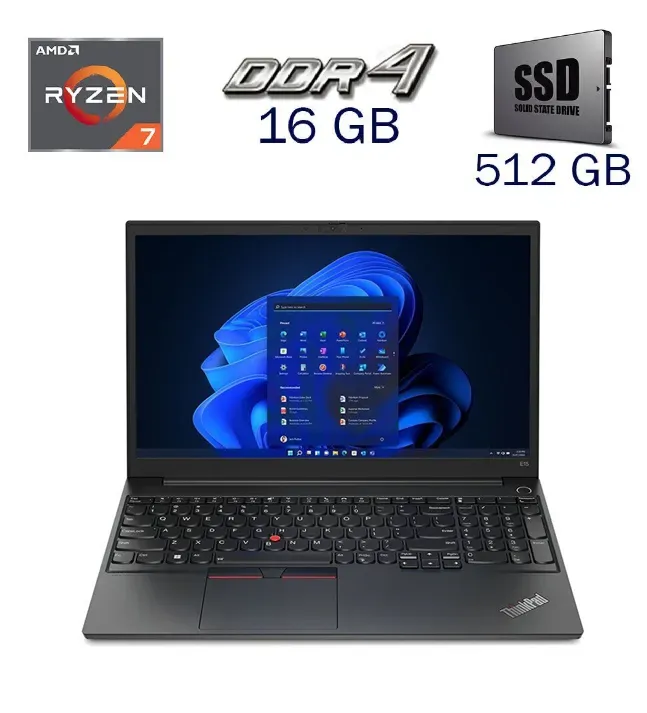 Ультрабук Б-клас Lenovo ThinkPad E15 Gen 4 / 15.6" (1920x1080) IPS / AMD Ryzen 7 5825U (8 (16) ядер по 2.0 - 4.5 GHz) / 16 GB DDR4 / 512 GB SSD / AMD Radeon Graphics / WebCam / Windows 11 / NEW АКБ б/в - зображення 1