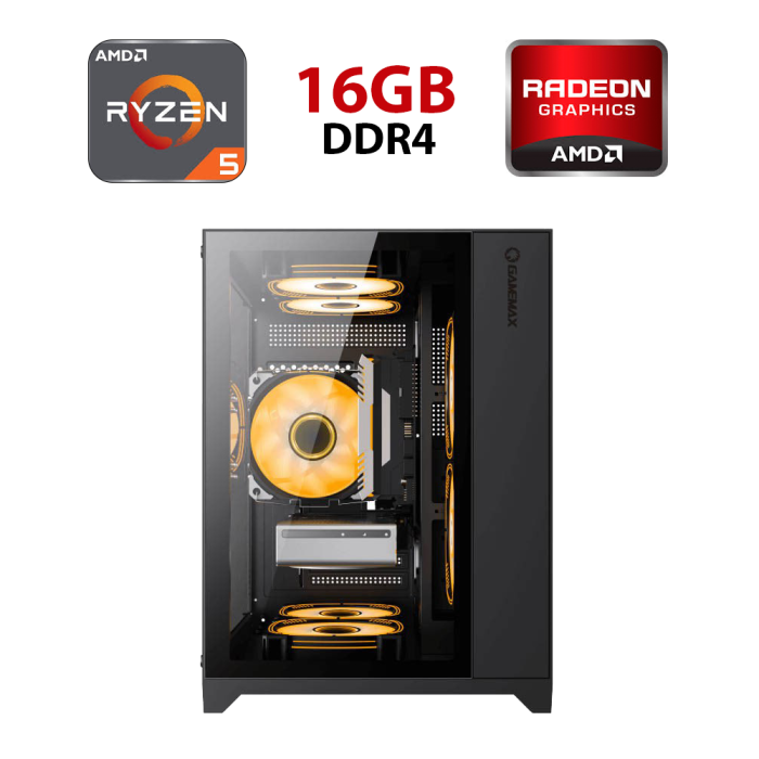 Ігровий ПК Hunter Infinity Mini Black Tower / AMD Ryzen 5 5500 (6 (12) ядер по 3,6 - 4,2 ГГц) / 16 ГБ DDR4 / 960 ГБ SSD / AMD Radeon RX 6600, 8 ГБ GDDR6, 128-bit - зображення 1