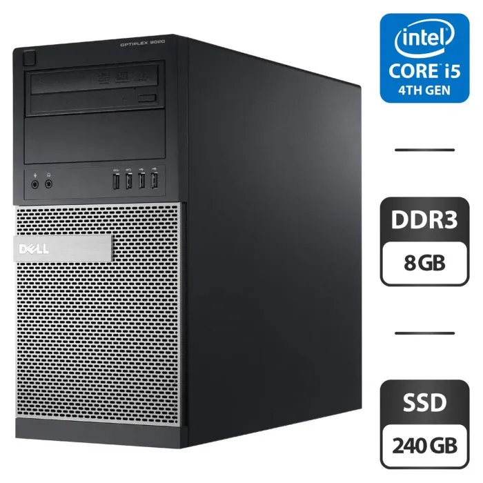 Комп'ютер Б-клас Dell OptiPlex 9020 Tower / Intel Core i5-4670 (4 ядра по 3.4 - 3.8 GHz) / 8 GB DDR3 / 240 GB SSD / Intel HD Graphics 4600 / DVD-ROM б/в - зображення 1