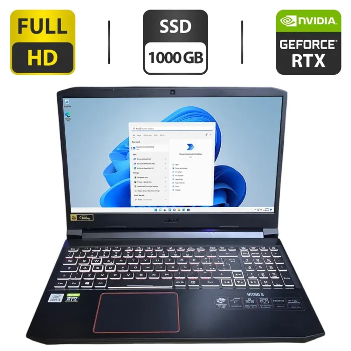 Ігровий ноутбук Acer Nitro 5 / 15.6" (1920x1080) IPS / Intel Core i5-10300H (4 (8) ядра по 2.5 - 4.5 GHz) / 16 GB DDR4 / 1000 GB SSD / nVidia GeForce RTX 3060, 6 GB GDDR6, 192-bit / WebCam б/в - зображення 1