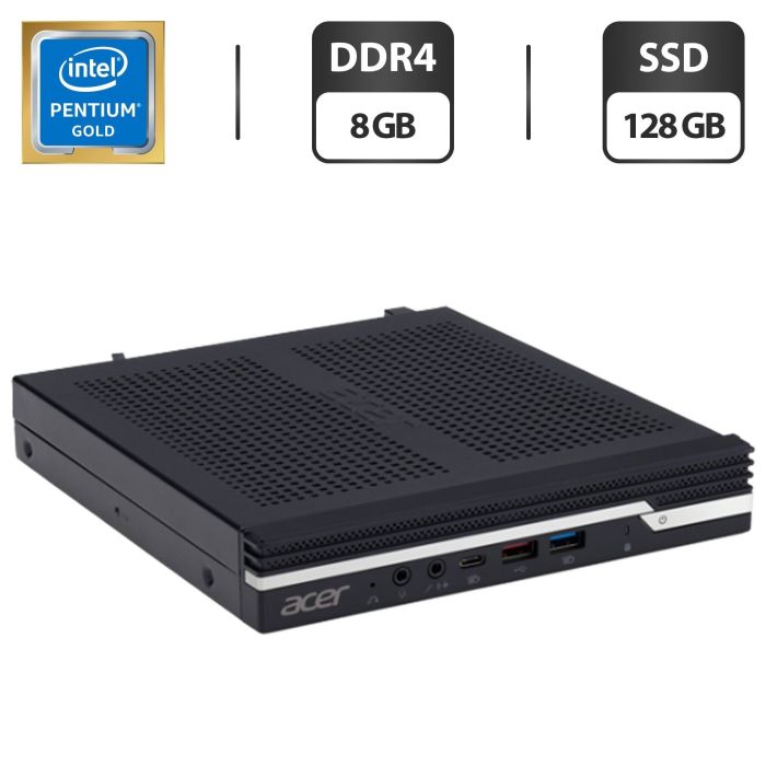 Неттоп Acer Veriton N4670G USFF / Intel Pentium Gold G6400T (2 (4) ядра по 3.4 GHz) / 8 GB DDR4 / 128 GB SSD / Intel UHD Graphics 610 / Блок питания б/в - зображення 1