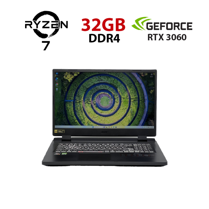 Ігровий ноутбук Б-класу Acer Nitro 5 AN517-42-R7 / 17,3" (1920x1080) IPS / AMD Ryzen 7 6800H (8 (16) ядер по 3,2 - 4,7 ГГц) / 32 ГБ DDR5 / 960 ГБ SSD / nVidia GeForce RTX 3060, 6 ГБ GDDR6, 192-bit / WebCam б/в - зображення 1