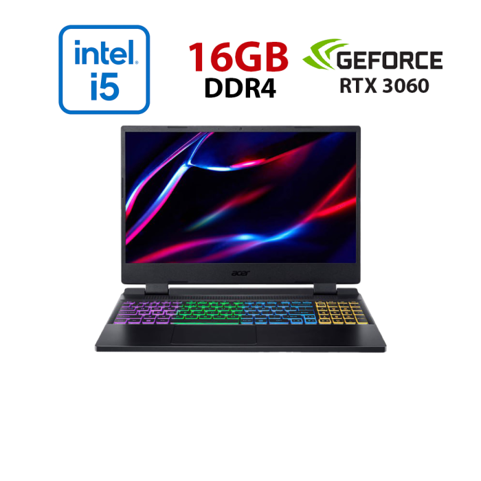 Ігровий ноутбук Acer Nitro 5 AN515-58-51R3 / 15,6" (1920x1080) IPS / Intel Core i5-12500H (12 (16) ядер 3.3 - 4.5 GHz) / 16 GB DDR4 / 480 GB SSD / nVidia GeForce RTX 3060, 6 GB GDDR6, 192-bit / NoWebCam б/в - зображення 1