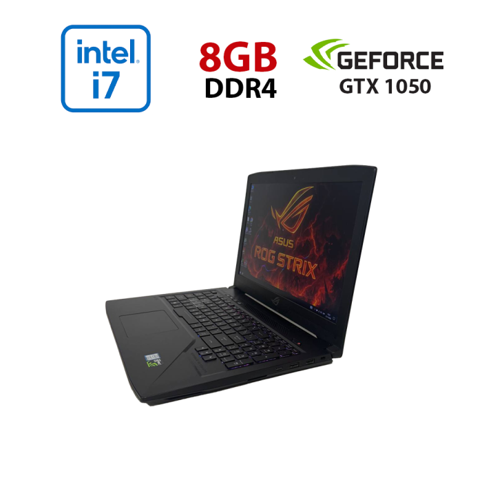 Ігровий ноутбук Б-класу Asus ROG Strix GL503VD / 15,6" (1920x1080) IPS / Intel Core i7-7700HQ (4 (8) ядра по 2,8 - 3,8 ГГц) / 8 ГБ DDR4 / 256 ГБ SSD / nVidia GeForce GTX 1050, 4 ГБ GDDR5, 128-біт / WebCam б/в - зображення 1