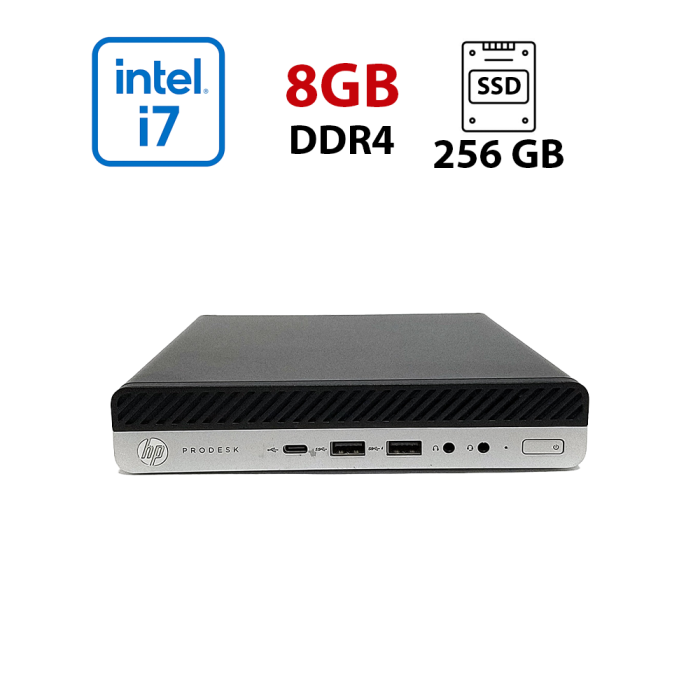 Неттоп HP ProDesk 600 G5 DM USFF / Intel Core i7-9700T (8 ядер по 2.0 - 4.3 GHz) / 8 GB DDR4 / 256 GB SSD M.2 NVMe / Intel UHD Graphics 630 / Win 11 Pro Lic б/в - зображення 1