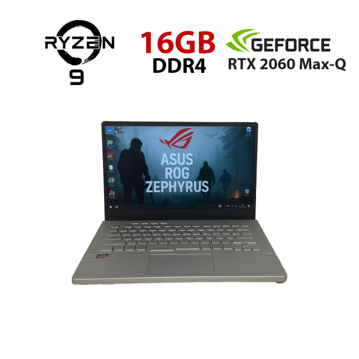 Ігровий ультрабук Б-класу Asus ROG Zephyrus G14 GA401IV / 14" (1920x1080) IPS / AMD Ryzen 9 4900HS (8 (16) ядер по 3.0 - 4.3 GHz) / 16 GB DDR4 / 512 GB SSD NVMe / nVidia GeForce RTX 2060 Max-Q, 6 GB GDDR6, 192-bit б/в - изображение 1