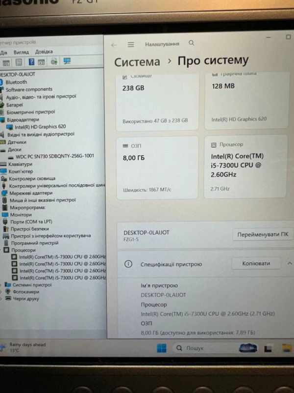 Захищений планшет Panasonic Toughpad FZ-G1 / 10,1" (1920x1200) IPS Touch / Intel Core i5-7300U (2 (4) ядра по 2,6 - 3,5 ГГц) / 8 ГБ DDR3 / 256 ГБ SSD / Intel HD Graphics 620 / WebCam б/в - зображення 10
